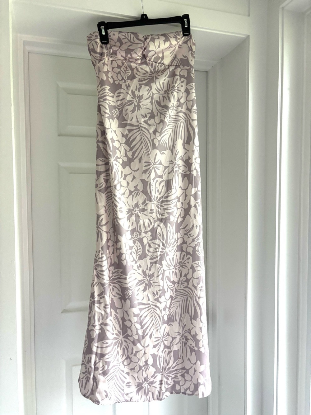 Floral Strapless Maxi Dress in Taupe and Cream